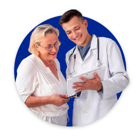 patient and doctor looking at clipboard
